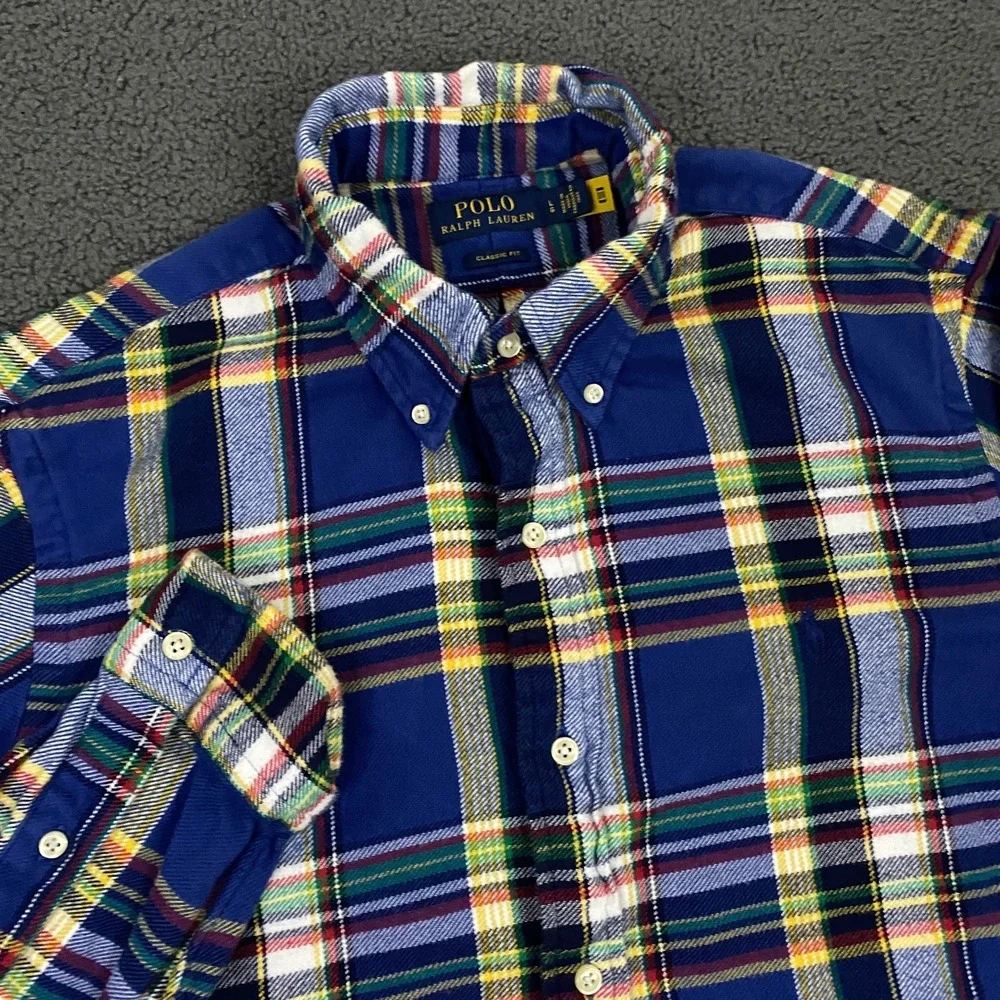Polo Ralph Lauren Classic Fit Brushed Flannel Shirt Men Large Blue Pony Button